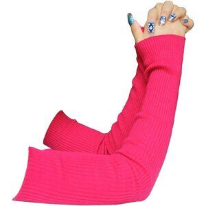 Women's 11-Rose Red Winter Warmers Wool Knit Fingerless Long Arm Sleeves Gloves